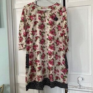 Handmade in France - Floral sheath dress with pockets. Size S
